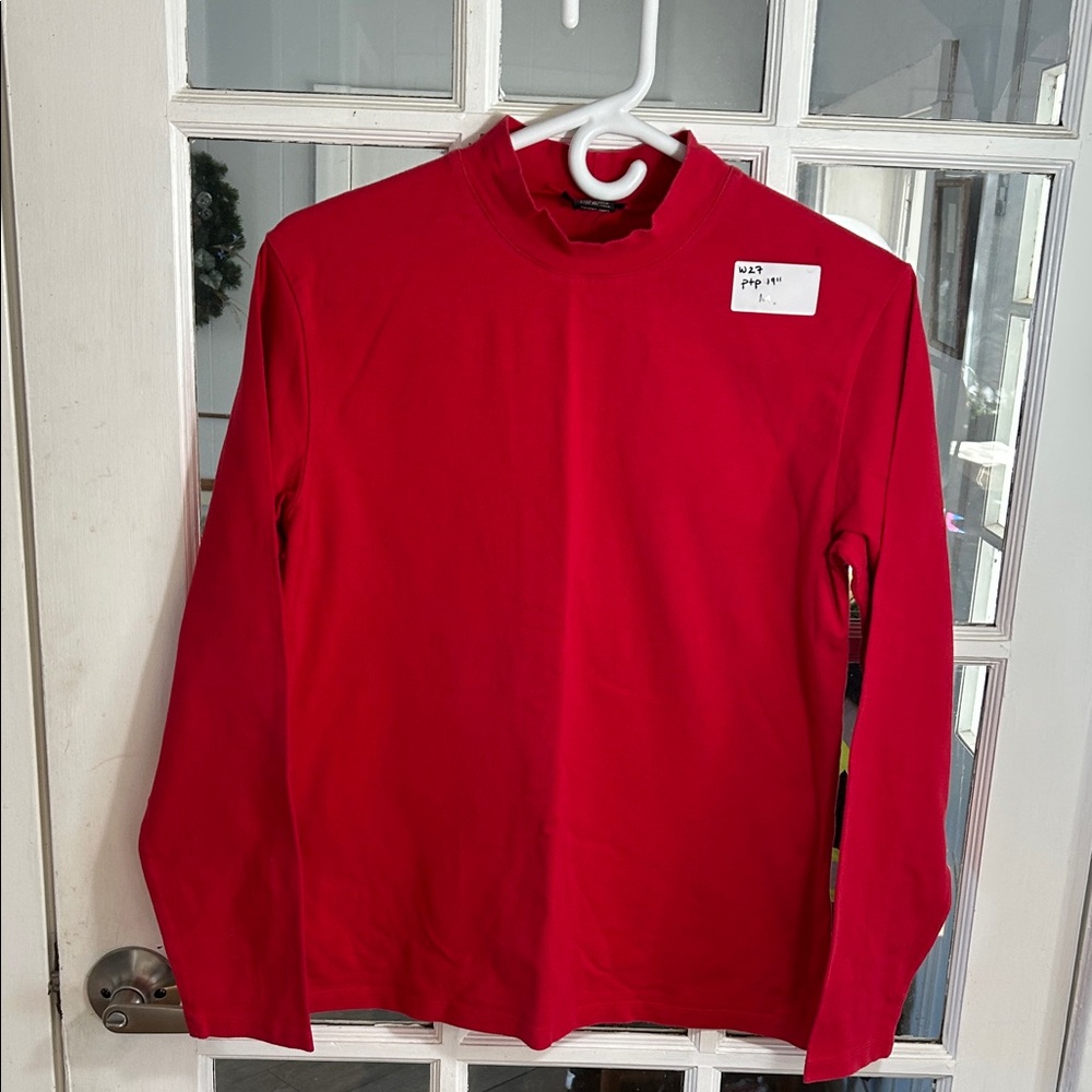 W27.    Bright Red Long Sleeve Mock Neck Top